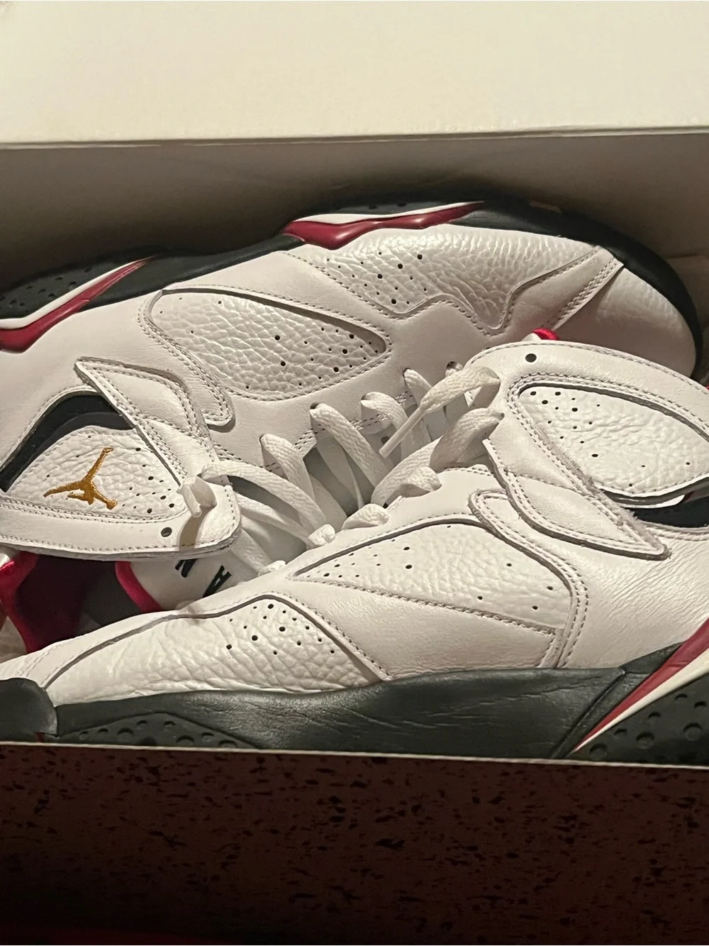 Jordan High-Top Sneakers in White with Red and Tan Accents